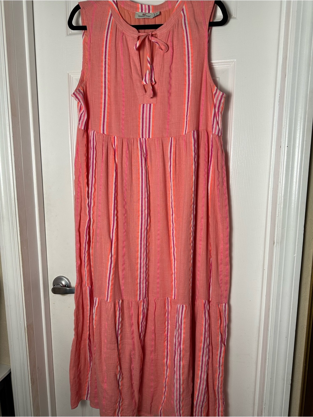 Vineyard Vines Coral Pink Striped Sleeveless Maxi Dress Size Medium